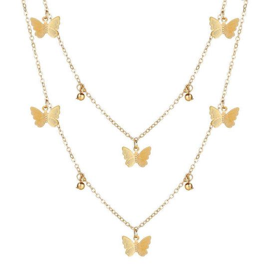 2 Piece Butterfly Drop Necklace 18K Gold Plated Necklace